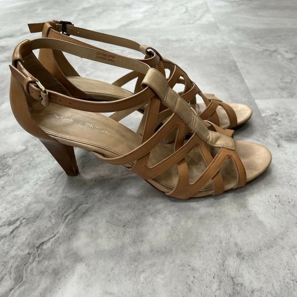 VIA SPIGA Tan Designer‎ Leather Strappy Heel Sandals Size 10 Designed In Italy - Picture 1 of 8